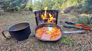 Bushcraft Cooking Breakfast - Spam Eggs And Beans - Usgi Mess Kit