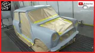 1972 MK3 Classic Mini Restoration in the Paint Booth Painting Final Colour