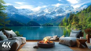 Spring Ambience 🍀 | Sunny Day Space by the Lake with Nature Sounds & Relaxing Campfire