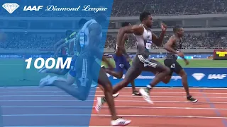 Noah Lyles catches Christian Coleman at the line in the 100m at Shanghai - IAAF Diamond League 2019