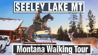 Seeley Lake Montana Winter Walking Tour -  4K - City Walks - Virtual Walk Treadmill Walking Scenery