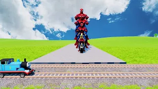 Big & Small Spiderman on a Electric Bike vs Train Thomas | BeamNG.Drive