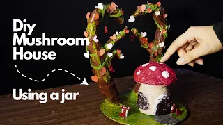 DIY Mushroom House Using a Jar | How to make Mushroom House with clay | Easy fairy house tutorials