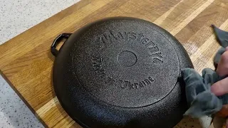 How to season a new cast iron skillet before use. Burning