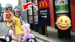 ALUNA DAN AMANDA KE DRIVE THRU NAIK MOTOR MAINAN‼️ MBAKNYA NGAKAK‼️😂 wkwkwk