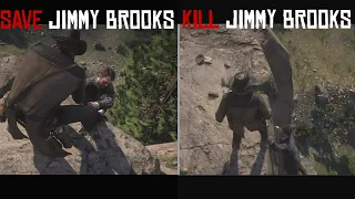 RDR2 - The text changes in the hut of a Strange man if you kill or save Jimmy Brooks