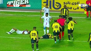 لحظات رعب.. سقوط مفاجئ للاعب الاتصالات بعد بلع لسانه بمباراة المقاولون في كأس مصر