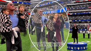 Dwayne Johnson and two daughters watched wife Lauren Hashian perform the National Anthem at NFL game