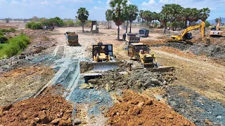 Wonderful Best Activity Many SHACMAN Delivery 25Ton Fail Loading KOMATSU D60P Dozer Pushing Soil