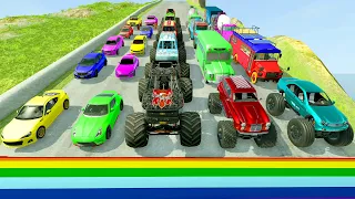 Monster Trucks vs Massive Speed Bumps - Cars vs DOWN OF DEATH Thorny Road | HT Gameplay Crash