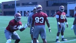 Alabama defensive linemen work on hand technique at 1st practice