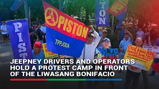 Jeepney drivers and operators hold protest camp in front of the Liwasang Bonifacio