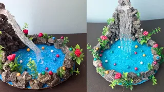 Quick and Easy waterfall/ Best out of waste/Waterfall project/Waterfall making at home