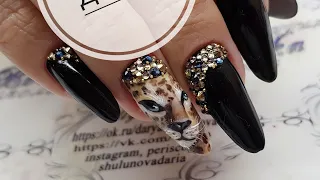 сложный дизайн ногтей  Реалистичный леопард  Современный миндаль.