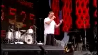 Ricky Gervais does the dance onstage at Live 8