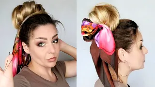 Стильная и простая причёска с платком на каждый день | Hairstyle for long hair #hairstyle #withscarf