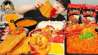 ASMR MUKBANG | Fire Noodles, pork cutlet, curry, kimchi Korean Food recipe ! eating