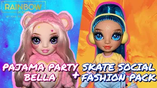 Rainbow High Pajama Party Bella Parker Junior High Doll UNBOXING & REVIEW! + Skate Fashion Pack! 🛼