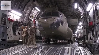 Loading CH-47F Chinook Helicopter Into C-7 Aircraft