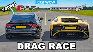 Lamborghini Aventador vs 700hp Audi RS7 - DRAG RACE