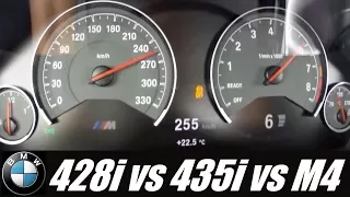 Is the BMW M4 worth the extra money ?! BMW 428i vs 435i vs M4 0-250 km/h 👌