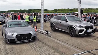 Audi TT RS vs BMW X6M vs VW Golf R - Drag Race