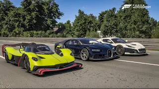 Forza Motorsport Drag race: Aston Martin Valkyrie AMR Pro vs Bugatti Chiron vs Rimac Nevera