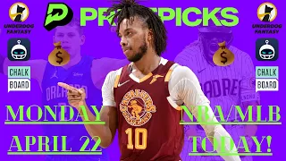 NBA + MLB PRIZEPICKS MONDAY PICKS | April 22, 2024 | TOP DFS PROPS & SLEEPER BETS