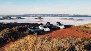 Tesla Car Camping Above The Clouds in California Canyons