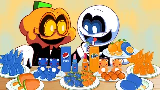 Yellow vs Blue Food Challenge - Friday Night Funkin' Animation Mukbang