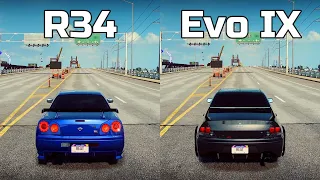 NFS Heat: Nissan Skyline GTR R34 vs Mitsubishi Lancer Evo IX - Drag Race