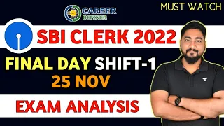 SBI Clerk 2022 November 25 Exam Analysis || Safe Attempts || Career Definer ||