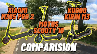 Xiaomi M365 Pro 2 vs Motus Scooty 10 vs Kugoo Kirin M3 - Comparision