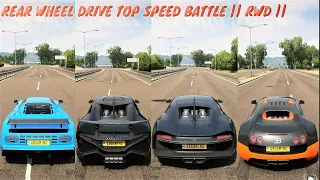 Forza Horizon 4 || All Bugatti Cars Rear Wheel Drive || RWD || Top Speed Battle | Chiron,Divo,Veyron