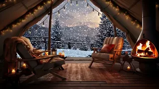 Enjoy Christmas scenery in a cozy fireplace tent while listening to sweet sound of snow