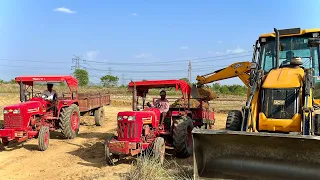 Double Mahindra Tractor Loading Mud By JCB 3dx Machine For Pond Making | Jcb And Tractor Cartoon |