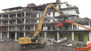 4K| Caterpillar 340 High Reach Office Building Demolition