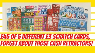 Mix of £3 scratch cards. 15 cards to enjoy of 5 different types of £3 scrtach cards