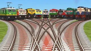 9 Trains Crossing On Branched Curved Railroad Track | railway video