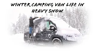 Van Life Winter Camping in Heavy Snow after Storm, Tour of my Van, Ski Tour,  Cooking Pizza #vanlife