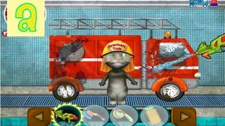 ГОВОРЯЩИЙ ТОМ КОТ моет пожарную машину,MY TALKING TOM,Мультик игра Мой Говорящий Том Кот,My Tom