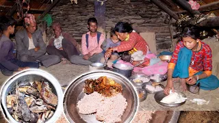 dharme brother family cooking buff curry & eating dinner || @ruralnepall
