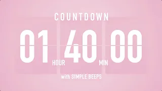 1 Hour 40 Minutes Countdown Flip Clock Timer / Simple Beeps 🌸🔔