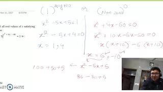 The sum of all real values of x satisfying the equation (x^2−5x+5)^(x^2+4x−60)=1 is (JEE Main 2016)