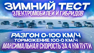 -30🌡️🥶 Разгон, торможение, максимальная скорость электромобилей, гибридов. Зимний тест #зимнийтест