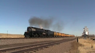 Union Pacific 3985 Challenger leaves Burns, Wyoming with unique sound.