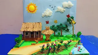 Spring Seasons model for school project | How to make 3d Spring season model | village house model