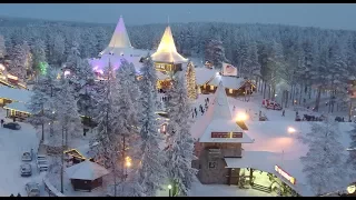 Santa Claus hometown Rovaniemi Lapland Finland by air: Father Christmas travel video Arctic Circle