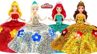 DIY How to Make Sparkle Dresses out of Play Doh for Disney Princess Dolls