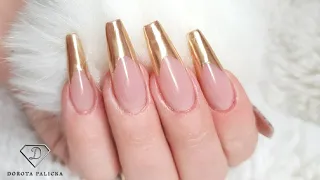 How to do gold chrome french nails. French manicure chrome pigment nail art.